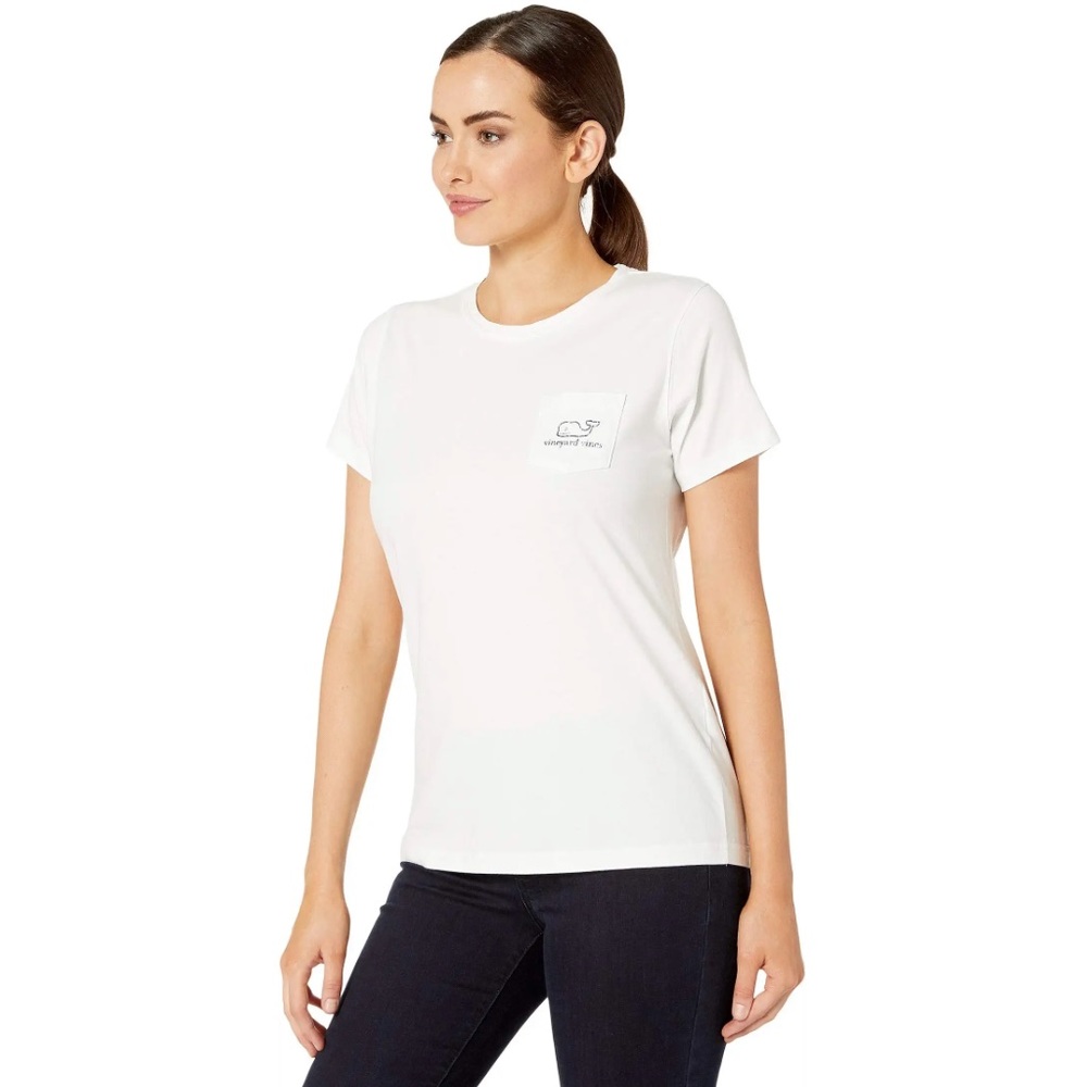 Vineyard Vines Women’s White Vintage Look Short Sleeve Whale Pocket Tee